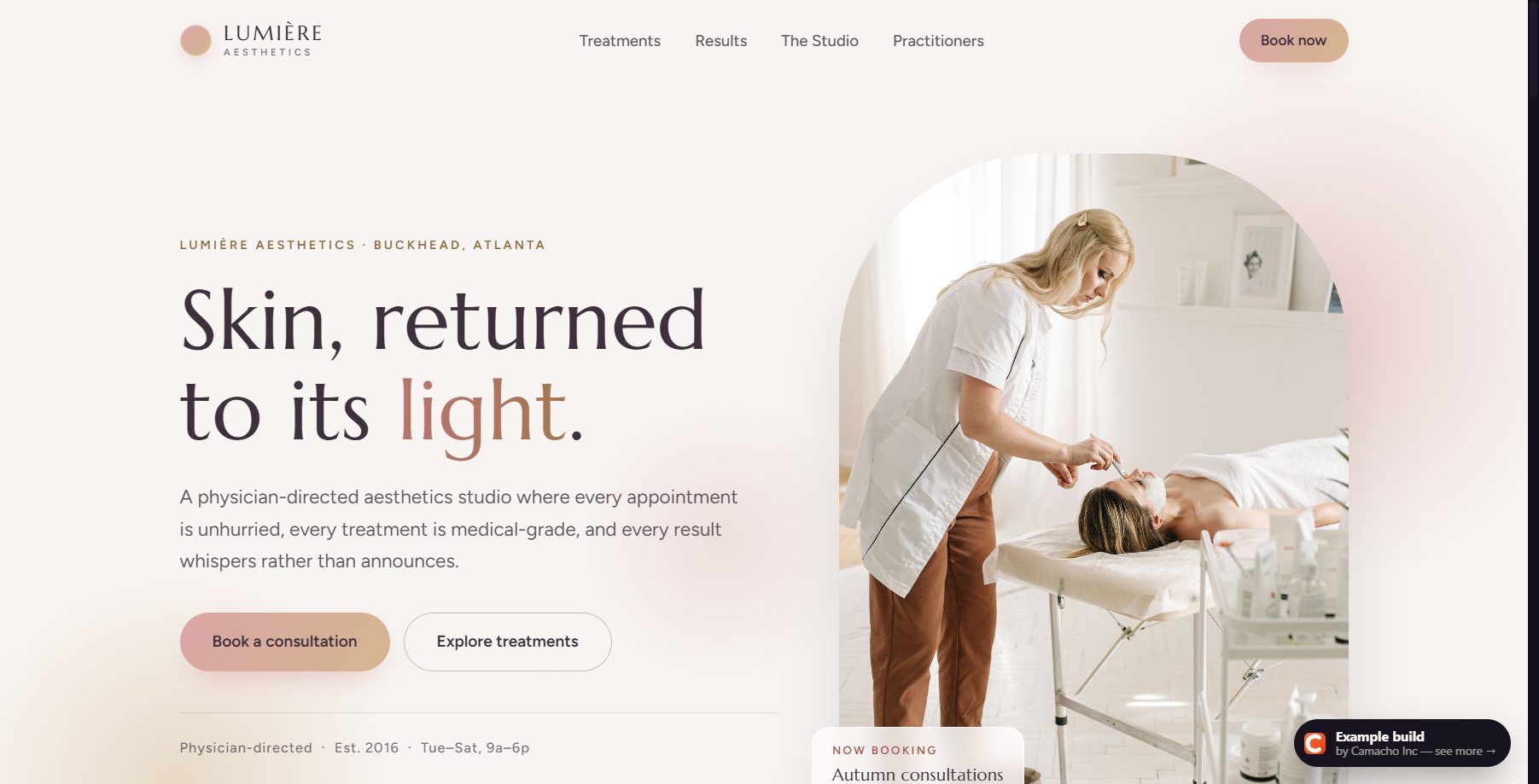 Lumière Aesthetics — example website build by Camacho Inc