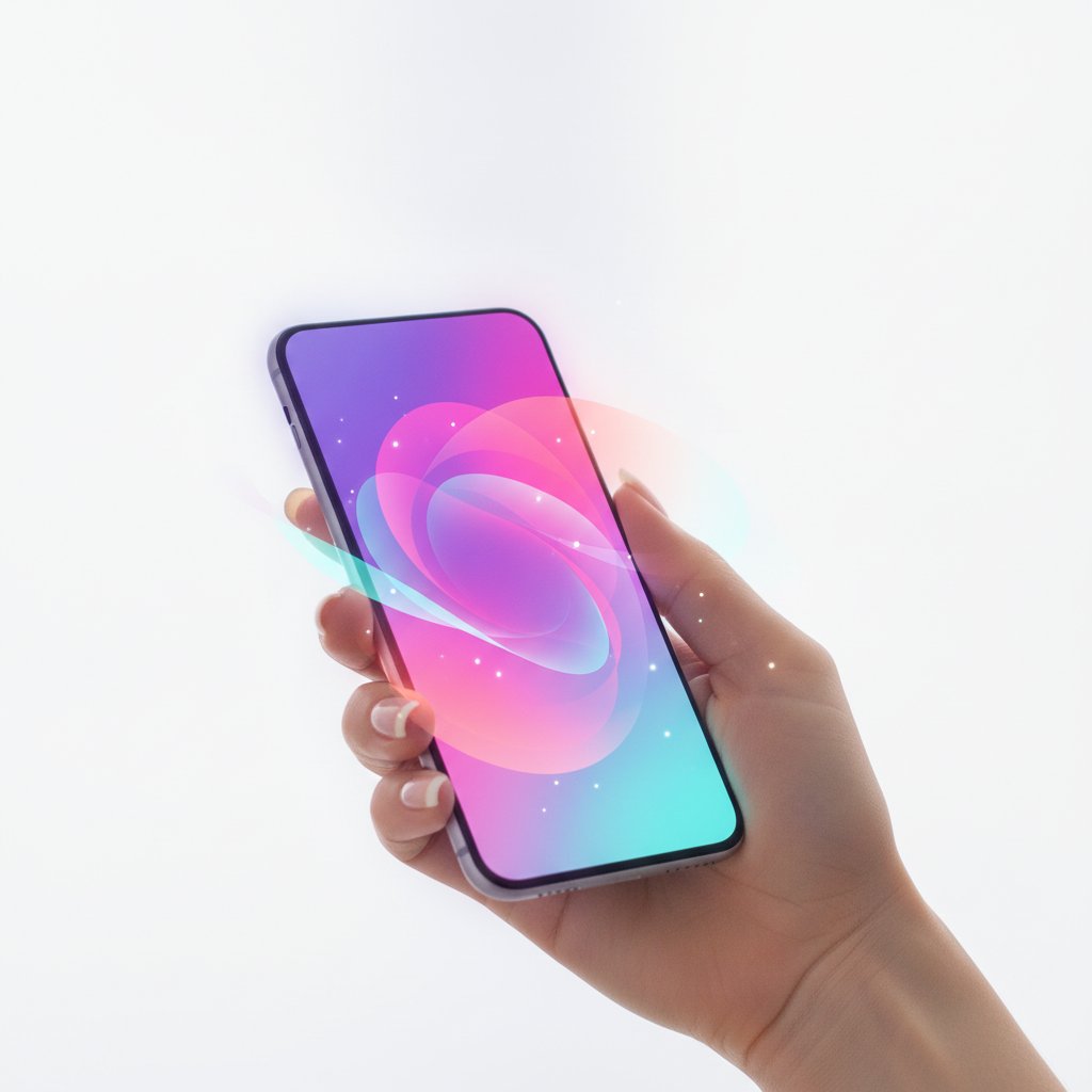 A smartphone glowing with soft holographic gradient light as a new text message arrives